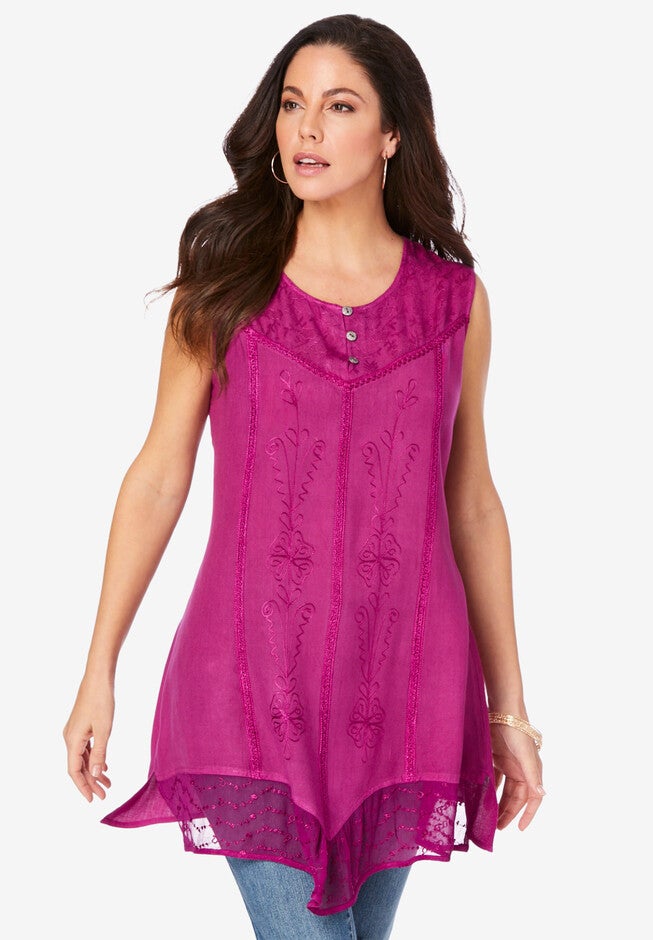 Embroidered Acid Wash Tank, PURPLE MAGENTA, hi-res image number 0