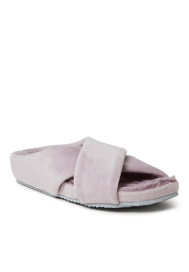Maeve Velour Crisscross Molded Footbed Slide | Brylane Home