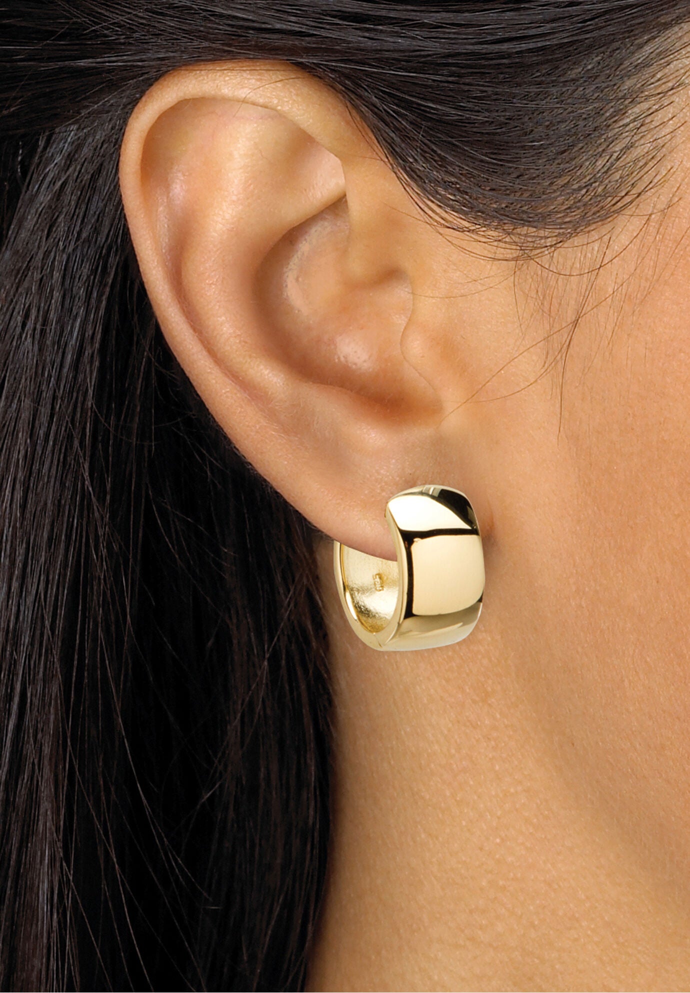 Yellow Gold over Sterling Silver Huggie Hoop Earrings, , alternate image number 2