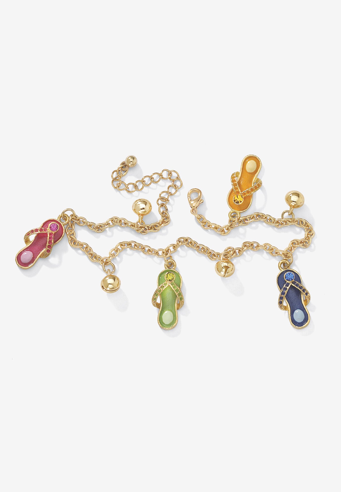 Gold Tone Flip Flop Charm Ankle Bracelet with Crystals 9 Plus 1 Extender Brylane Home