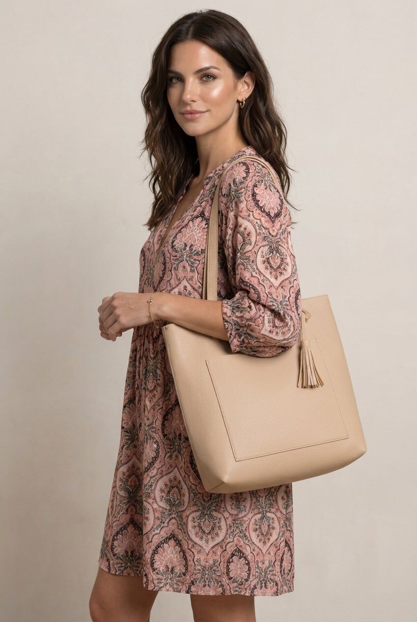 Shopper Tote Bag, BEIGE, hi-res image number 0