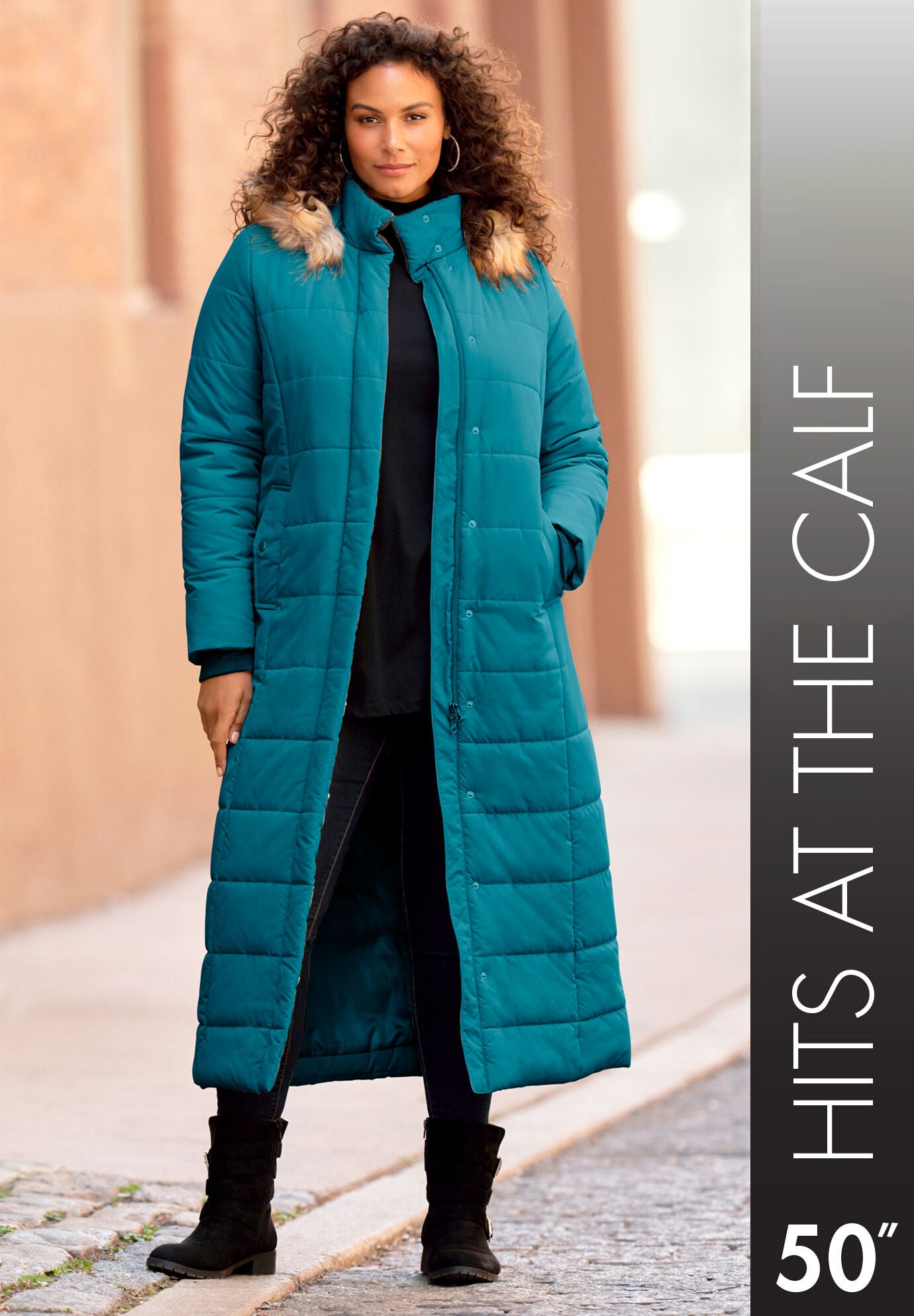 Calf length down coat shop