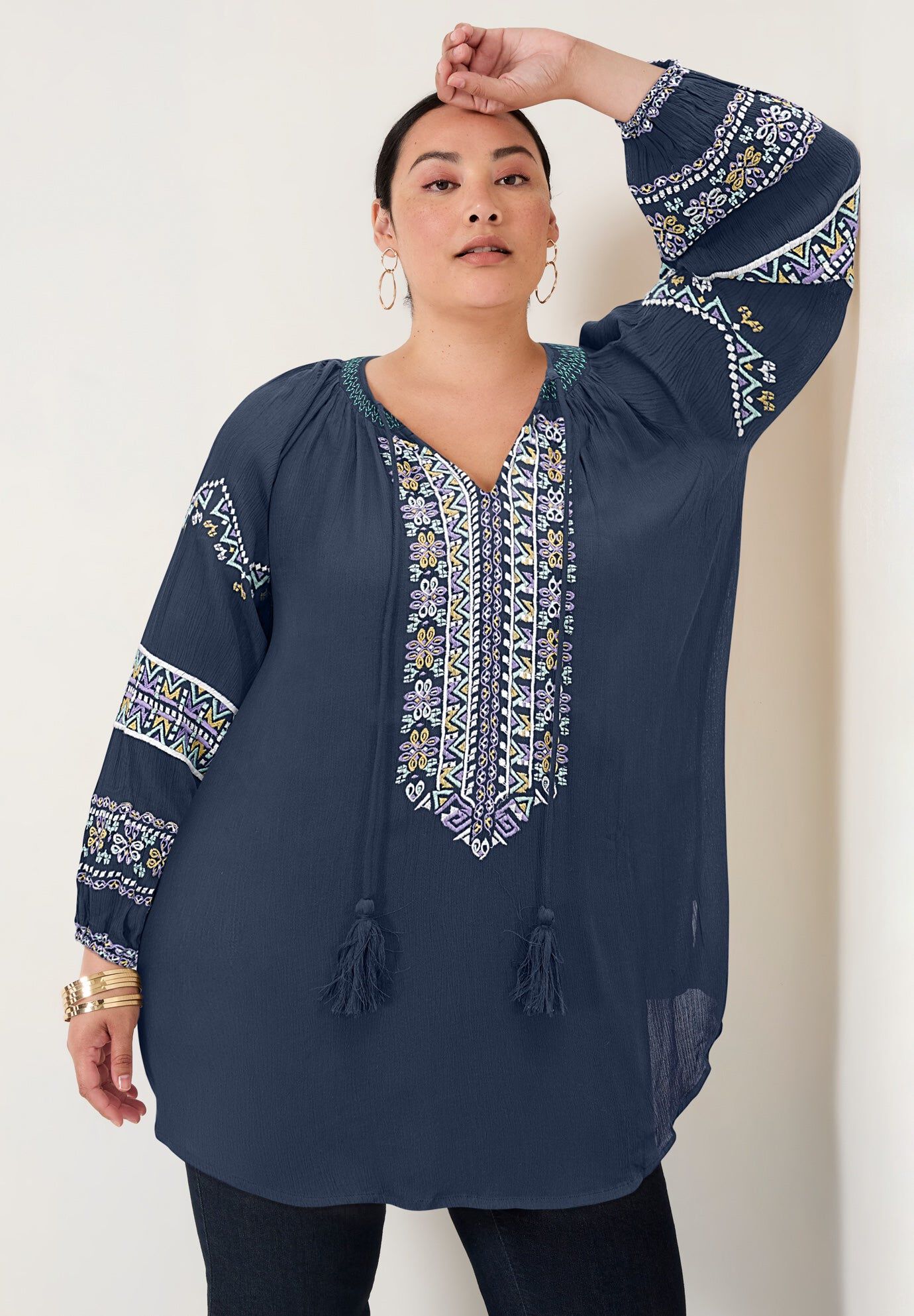 Embroidered Peasant Blouse | Brylane Home