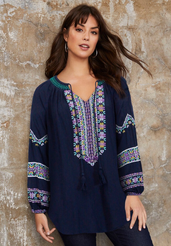 Embroidered Peasant Blouse | Brylane Home