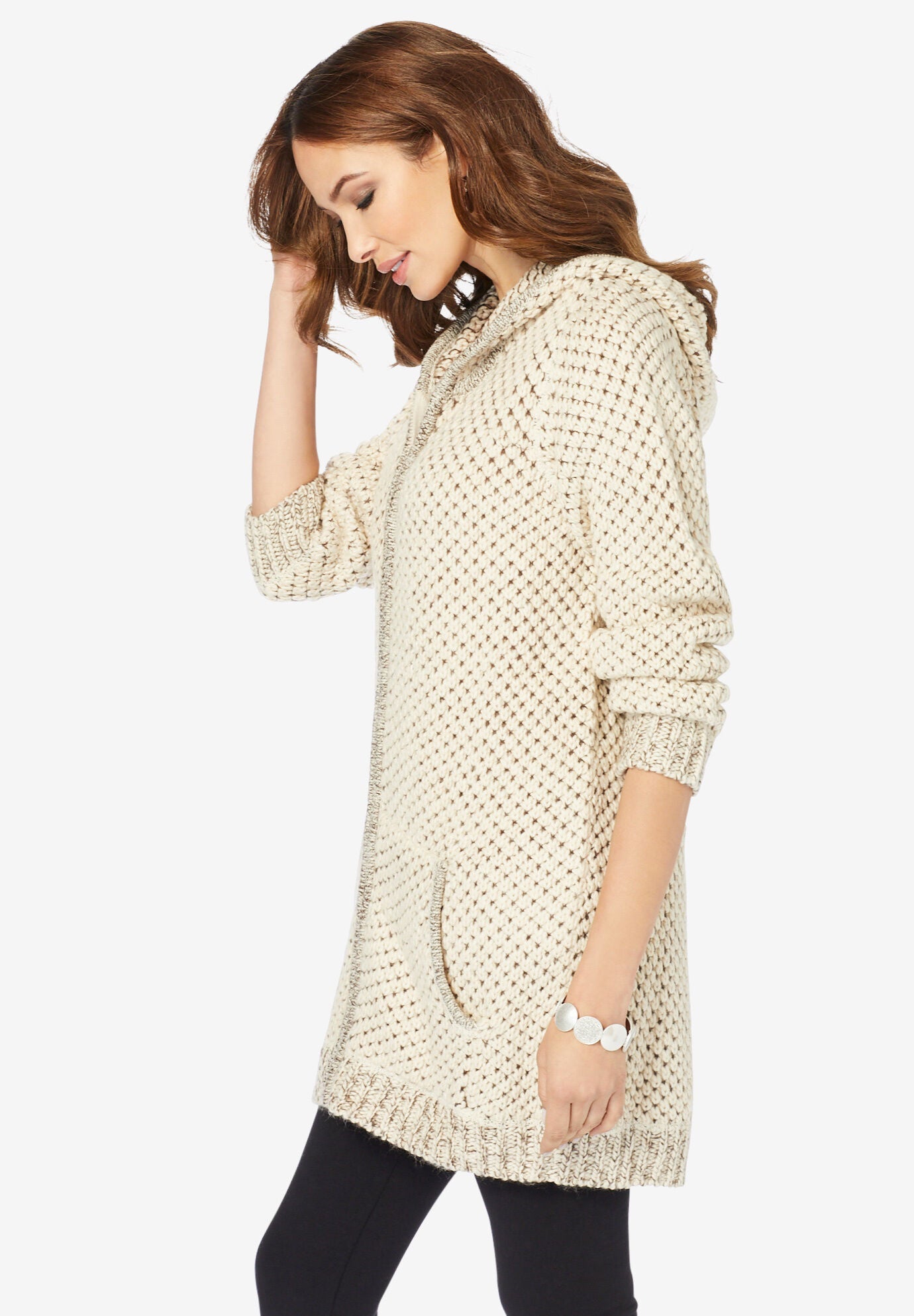 Marled Thermal Hoodie Cardigan, , alternate image number 2