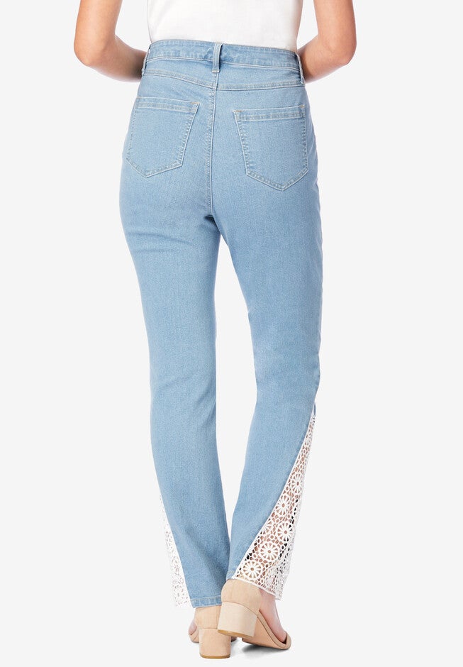 Invisible Stretch® Contour Lace-Applique Bootcut Jean, , on-hover image number 1