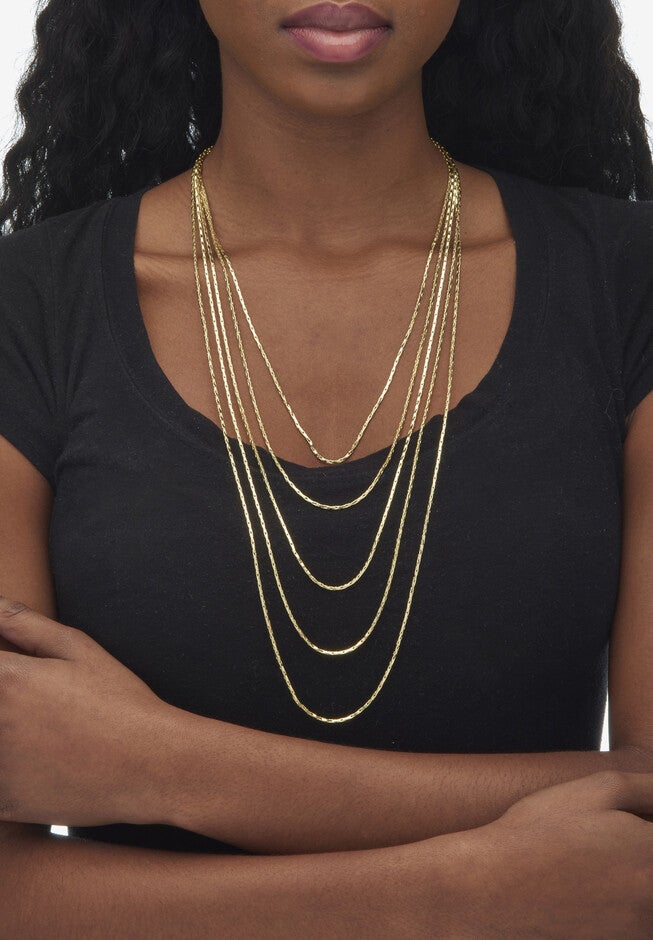 Goldtone Multi Strand Cobra Link Waterfall Necklace 30 inches, , alternate image number null