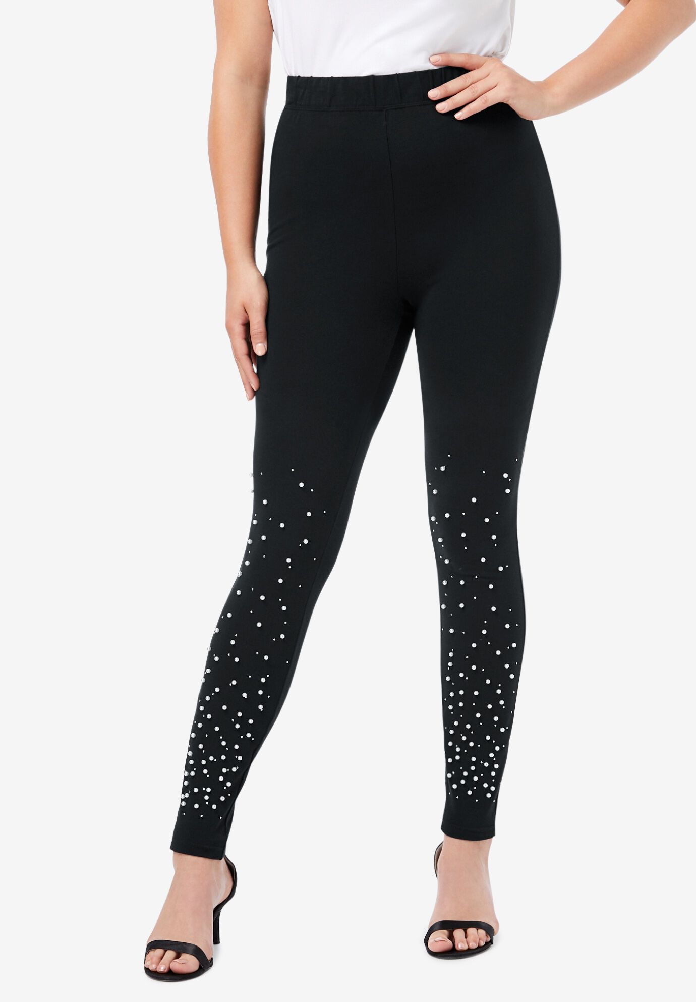Black Full Stretch Yoga Leggings with Pearl Detailing for Women and Girls -  Elevate Your Gym Style
