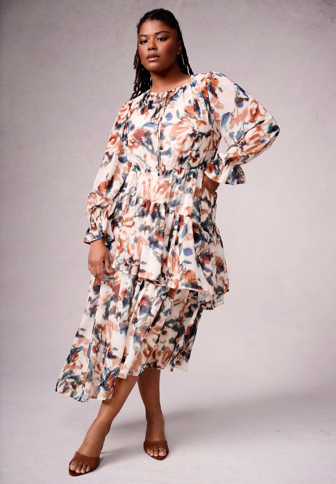 Tiered Pleated Midi Dress