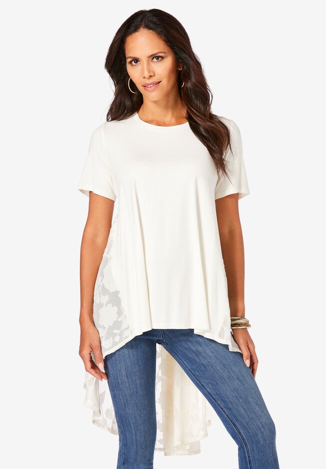 Georgette-Back Ultra Femme Tunic, IVORY FLORAL, hi-res image number null