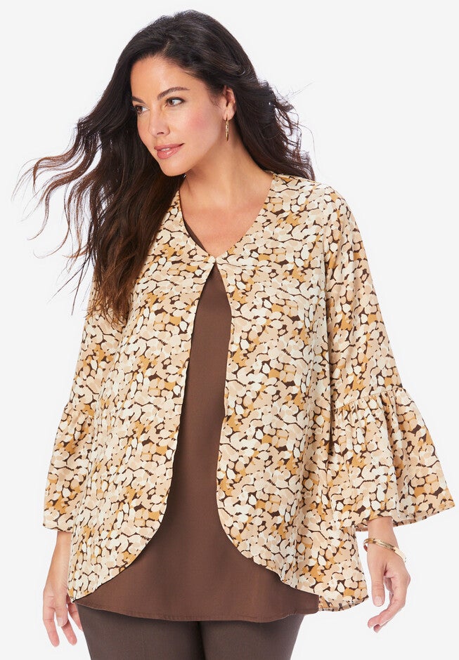 Georgette Twin Set, KHAKI PETAL PRINT, hi-res image number 0