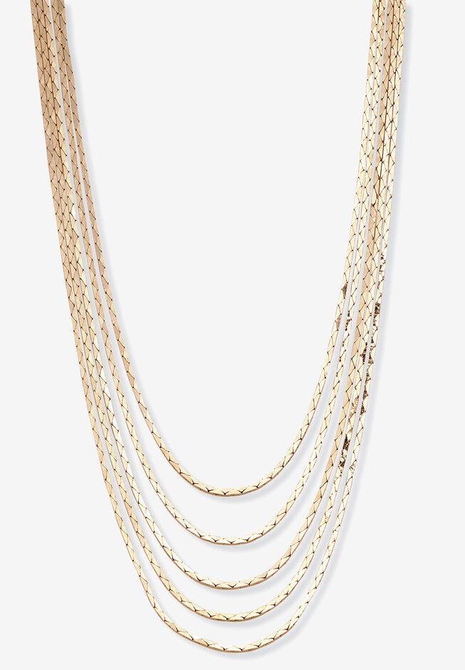 Goldtone Multi Strand Cobra Link Waterfall Necklace 30 inches, , alternate image number null
