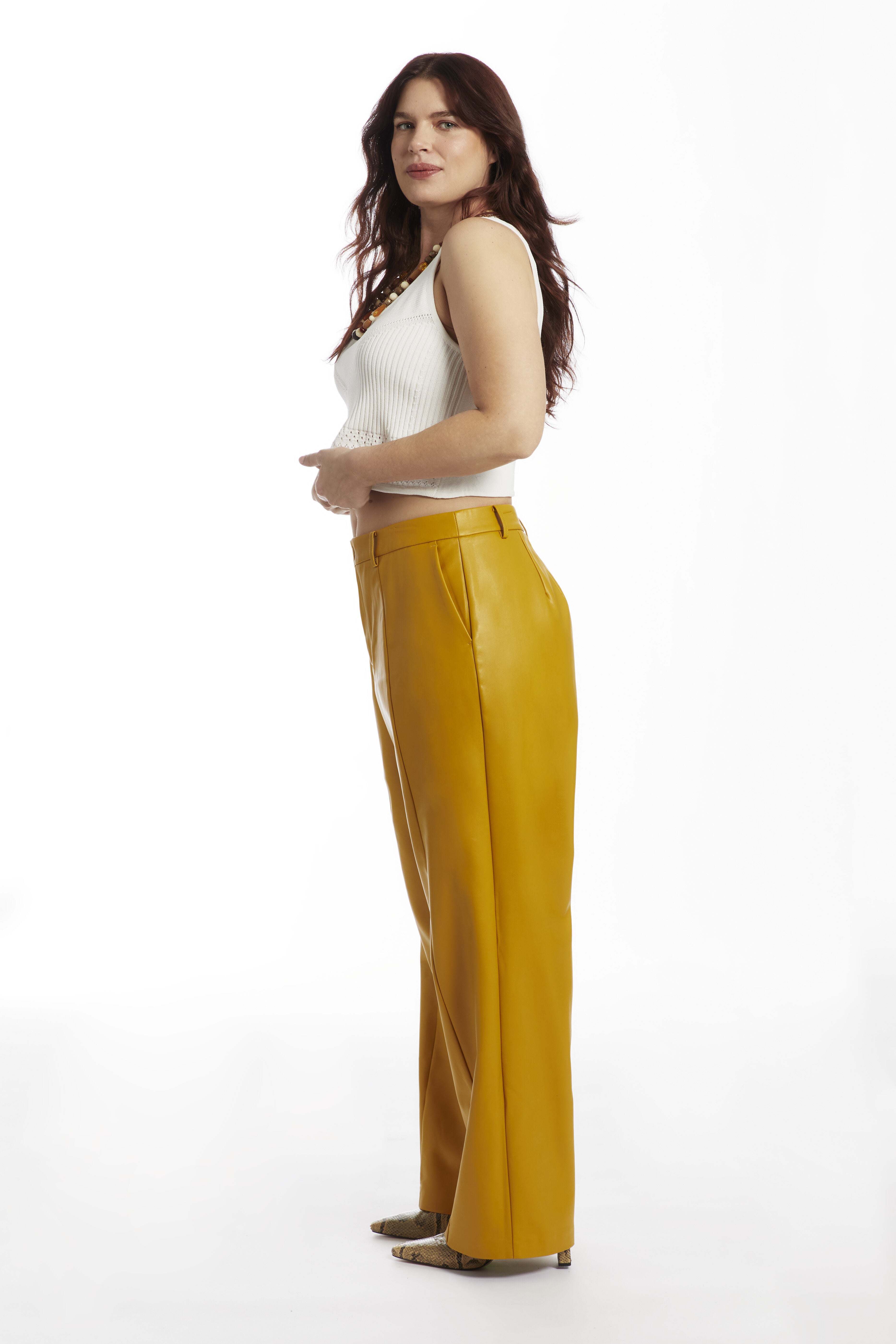 High Waisted Faux Leather Pant, GOLD FLAKE, on-hover image number 1