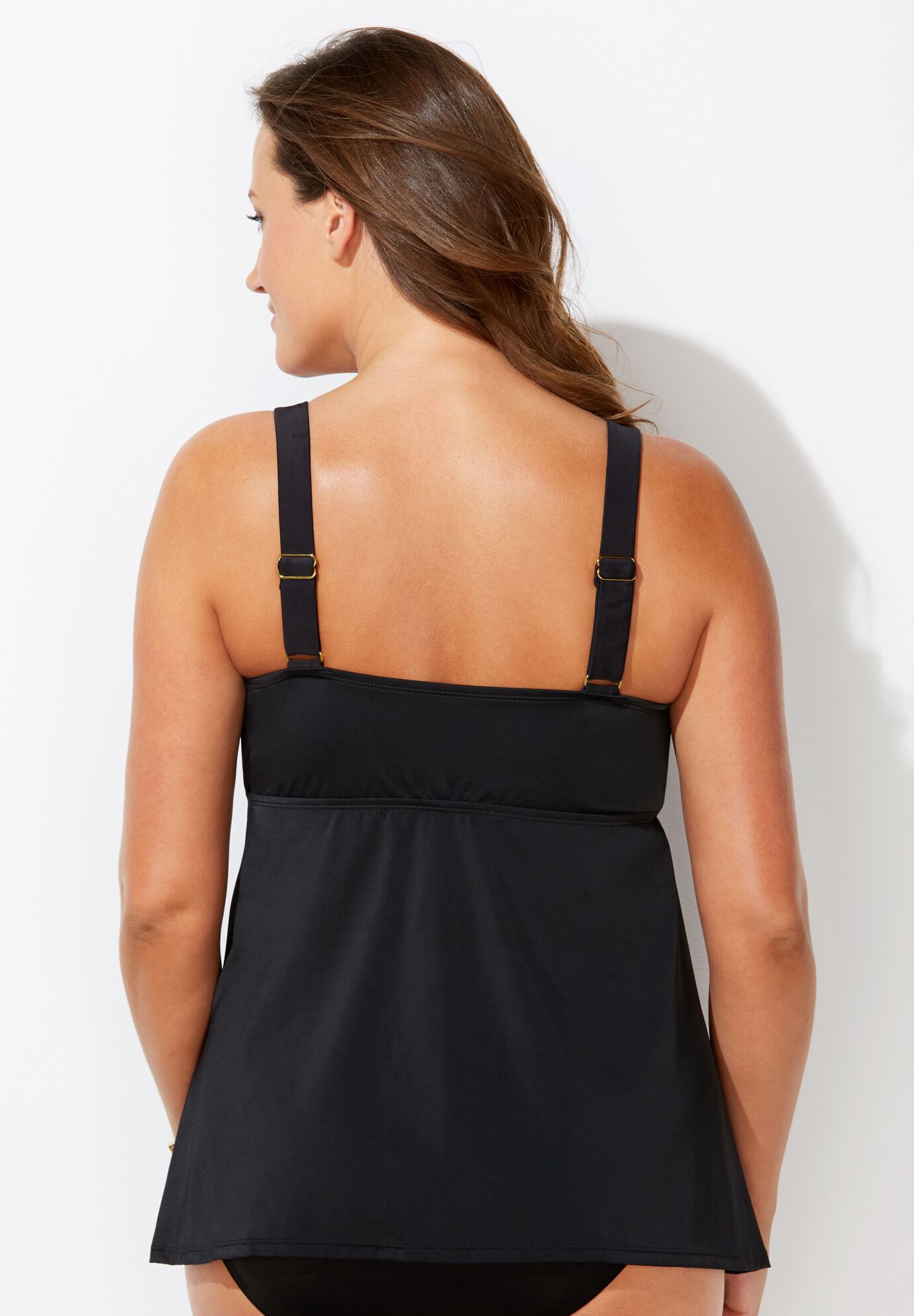 V-Neck Flowy Tankini Top, BLACK, on-hover image number null