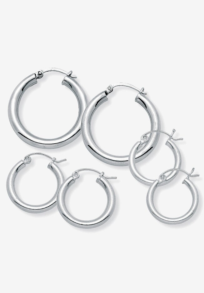 Sterling Silver 3 pair set Hoop Earrings (28mm), , on-hover image number null