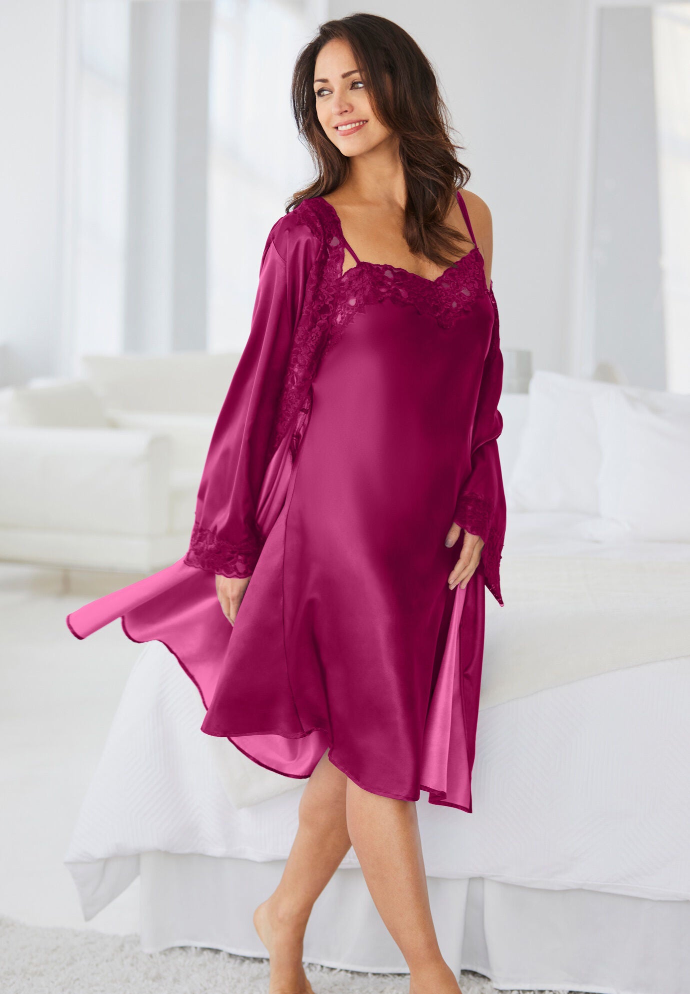 The Luxe Satin Short Peignoir Set Brylane Home