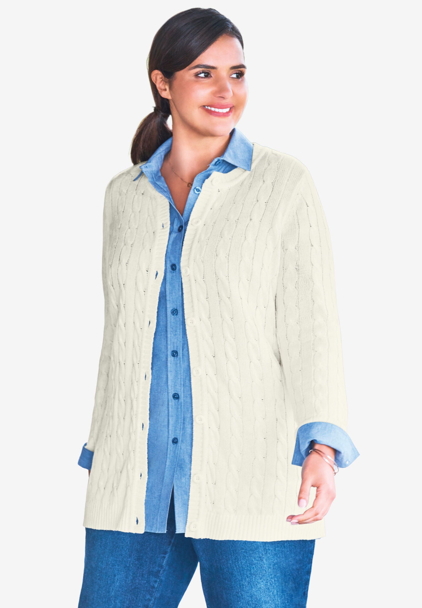 Cotton cable knit cardigan womens outlet