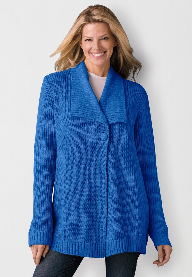 Shawl Collar Shaker Sweater, , alternate image number null