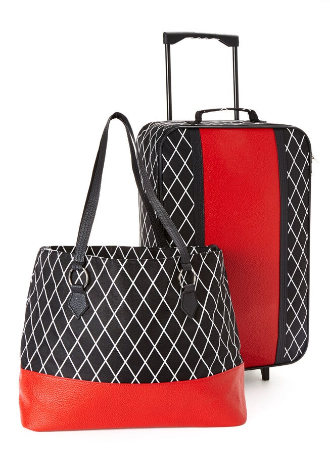 Rolling Trolley and Tote Set, BLACK DIAMOND PRINT, hi-res image number 0