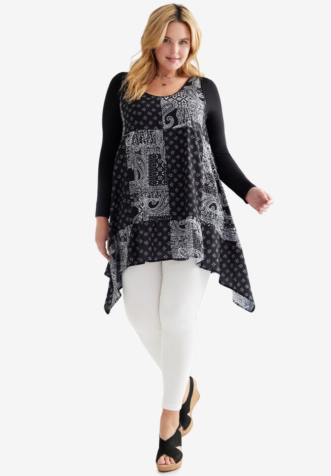 2-Fer Tunic, BLACK PAISLEY PATCHWORK, hi-res image number 0