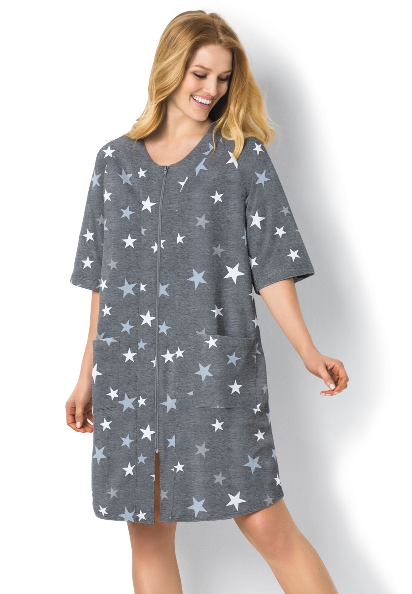 Short French Terry Zip-Front Robe, , alternate image number 5