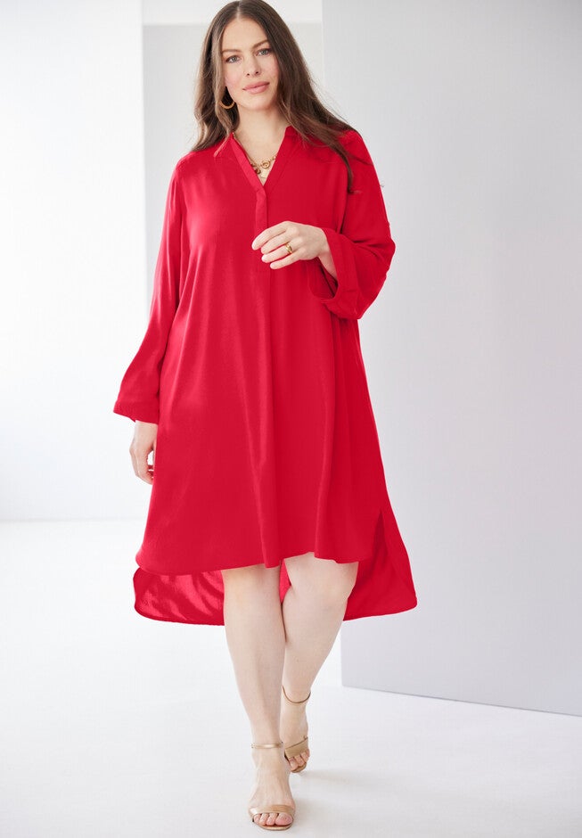 Mandarin Shirt Dress, VIVID RED, hi-res image number 0