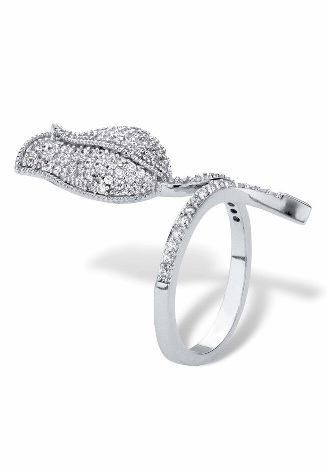 Platinum-Plated Round Flower Wraparound Ring Cubic Zirconia, , on-hover image number null