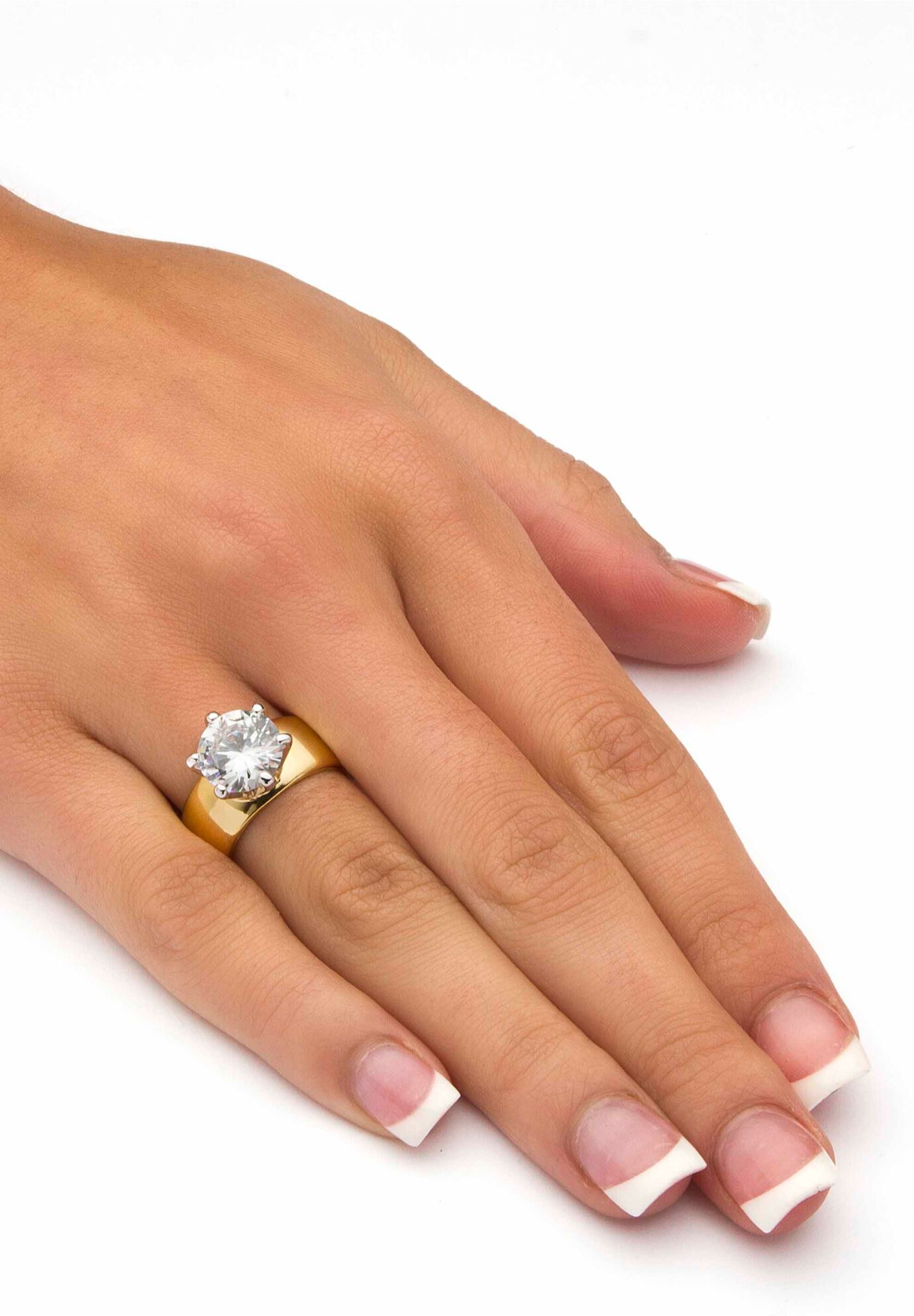 Yellow Gold-Plated Cubic Zirconia Solitaire Engagement Ring, , alternate image number 2