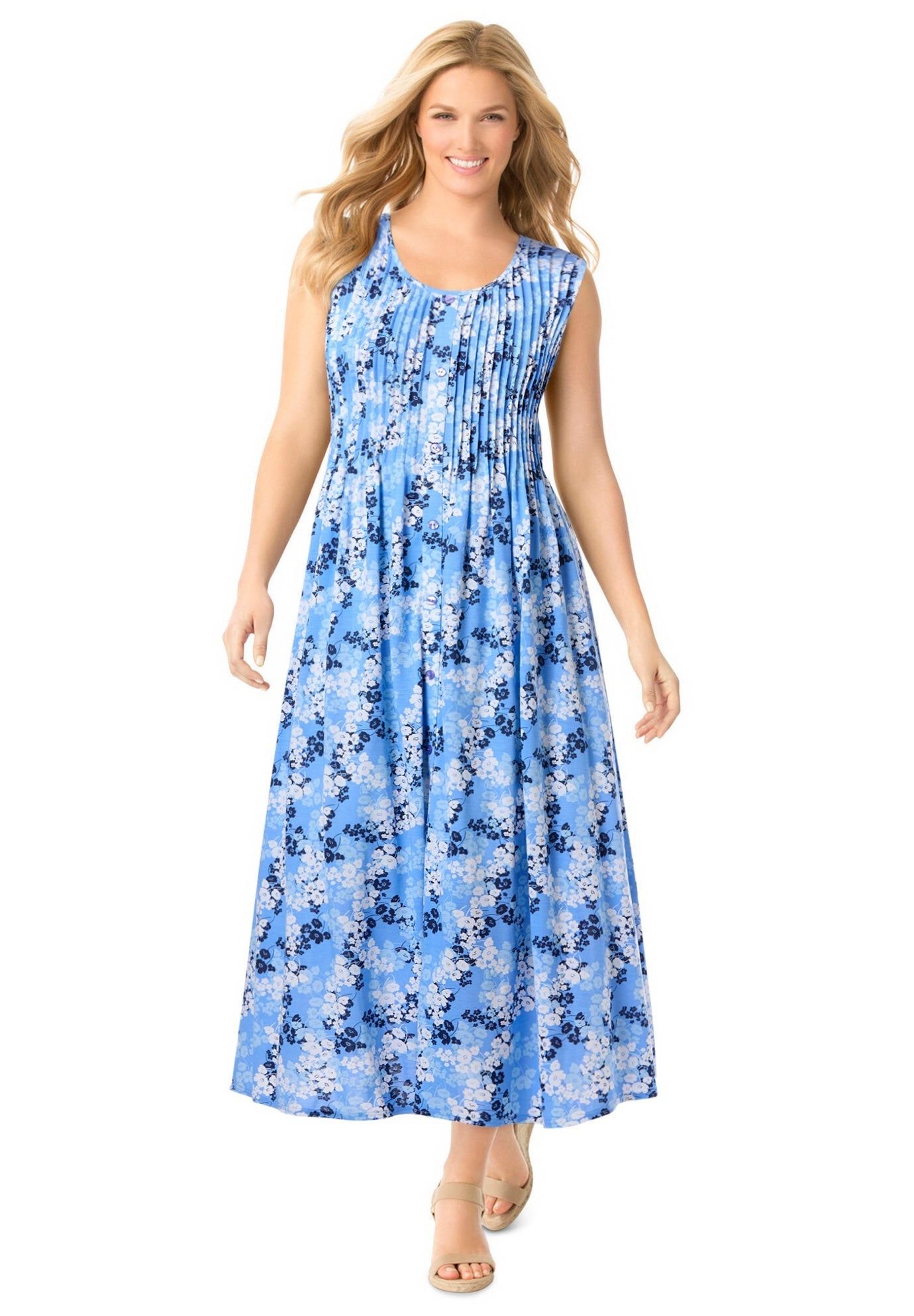 Pintucked Sleeveless Dress