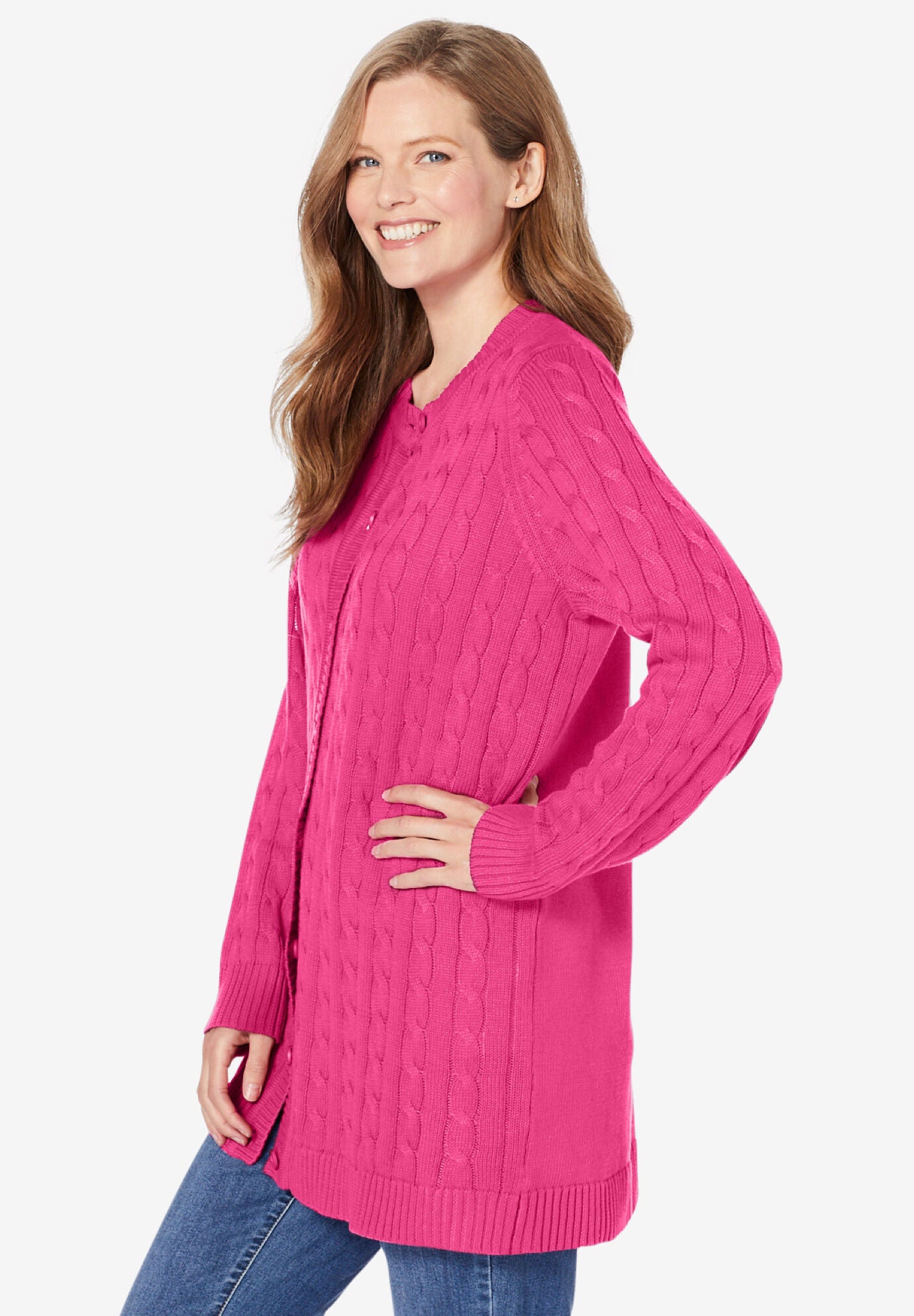 Cotton cable knit best sale cardigan womens