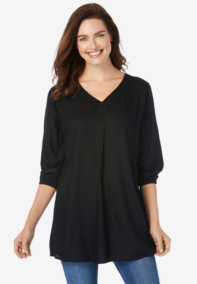 Three-Quarter Sleeve Pleat-Front Tunic, , alternate image number null