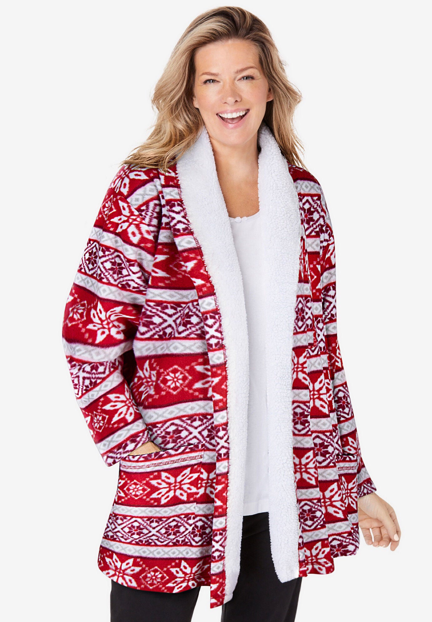 Sherpa Lined Collar Microfleece Bed Jacket Brylane Home