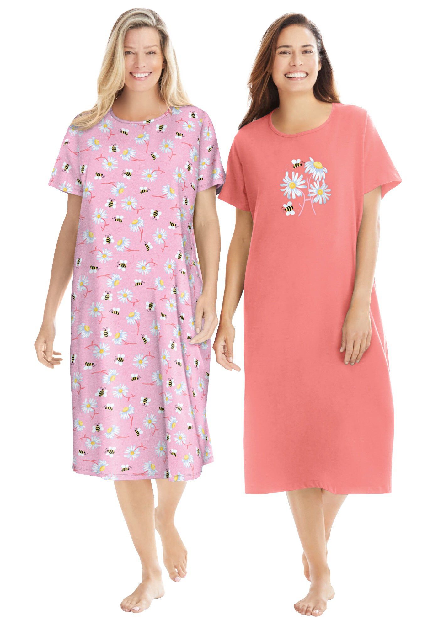 2-Pack Long Sleepshirts, SWEET CORAL BEES, hi-res image number 0