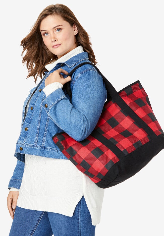 Plaid Canvas Tote, NO COLOR, hi-res image number null