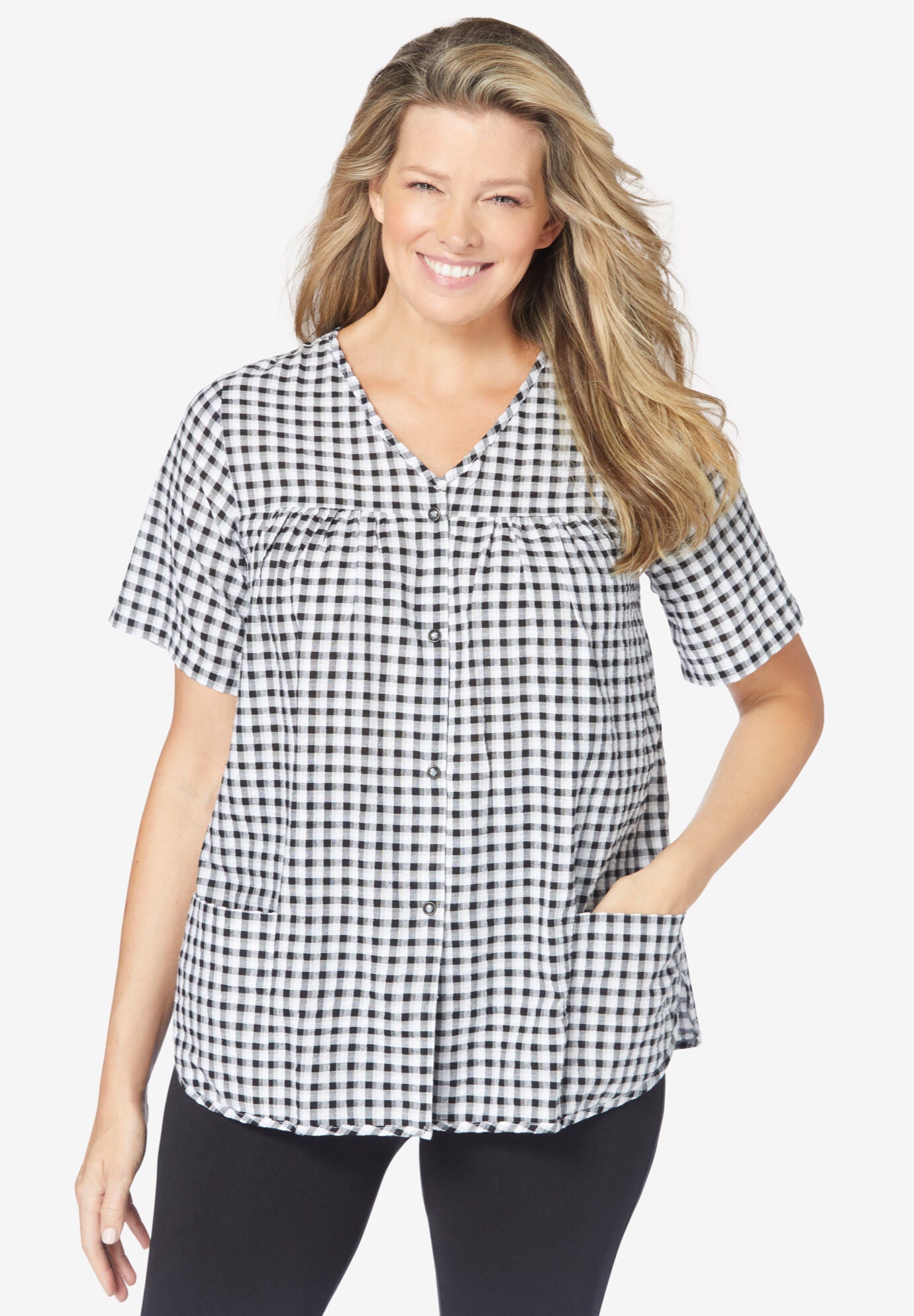 Seersucker Snap-Front Cobbler Apron | Brylane Home