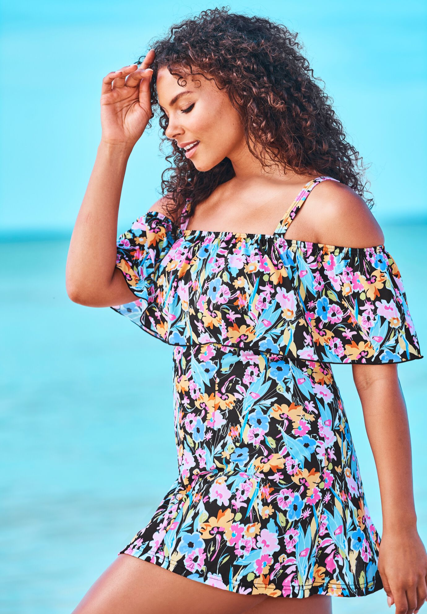 Off the shoulder swim dress clearance