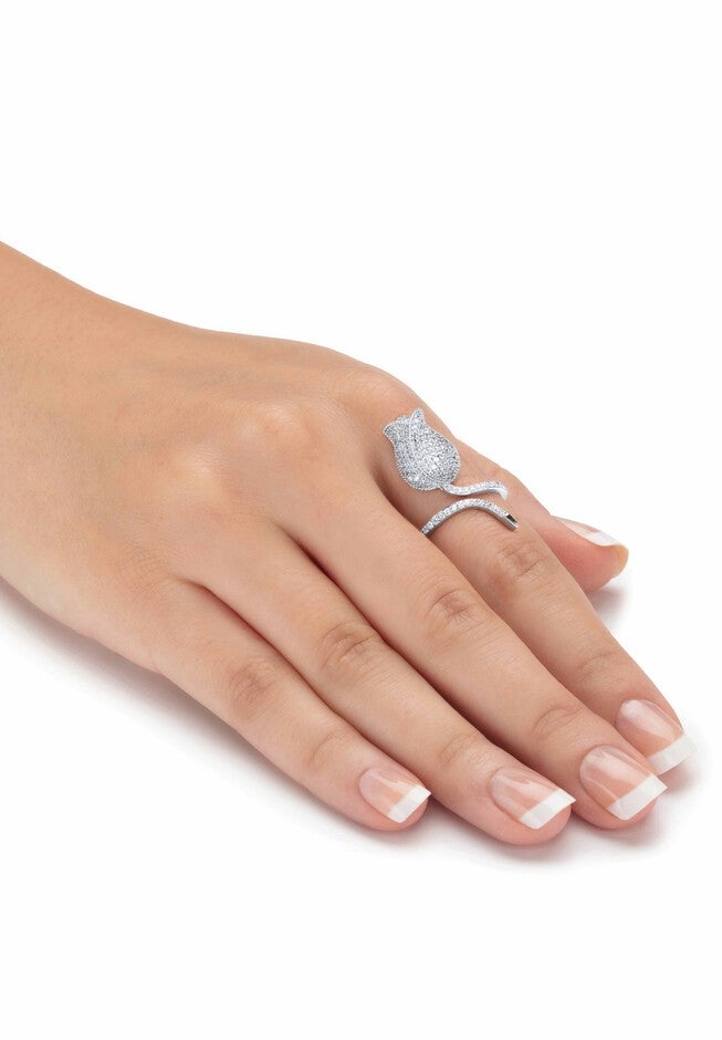Platinum-Plated Round Flower Wraparound Ring Cubic Zirconia, , alternate image number null