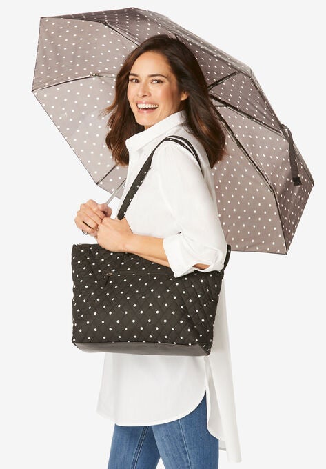 Umbrella and Tote Set, BLACK POLKA DOTS, hi-res image number null