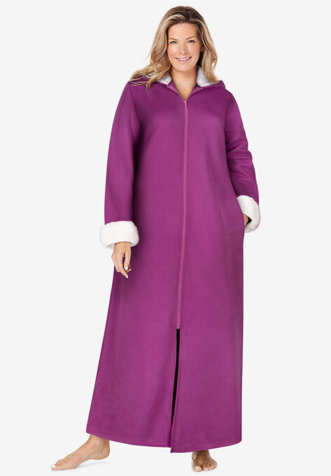 Sherpa-lined long hooded robe by Dreams & Co.®, RICH MAGENTA, hi-res image number null