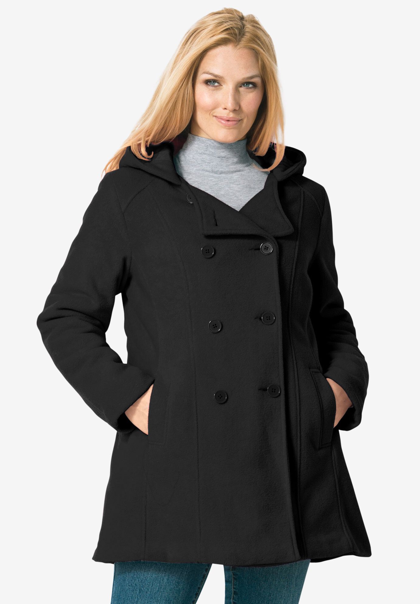 Double Breasted Hooded Fleece Peacoat