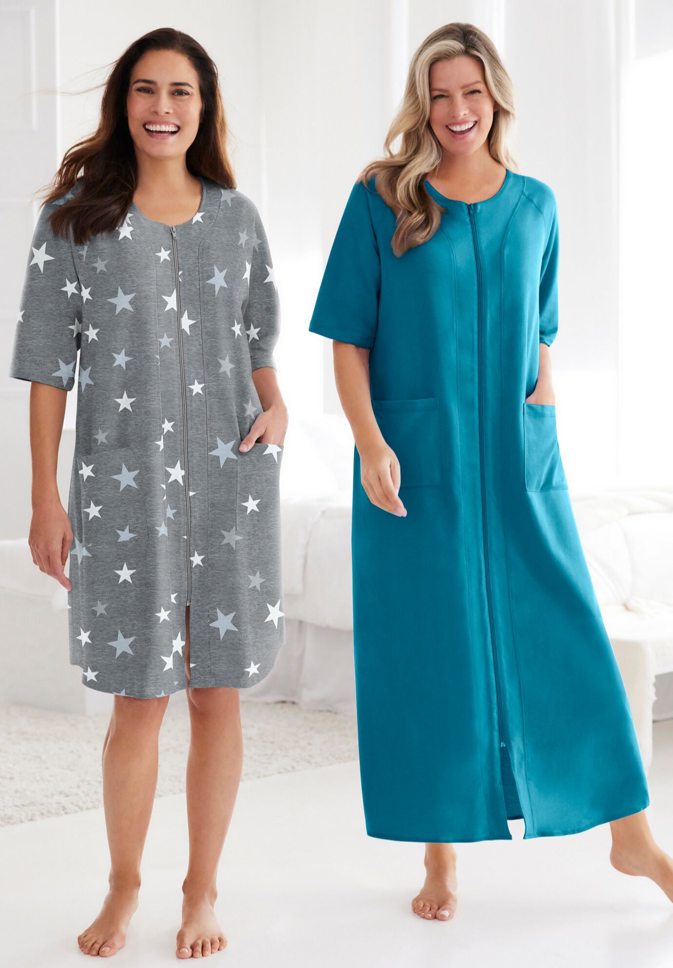 Short French Terry Zip-Front Robe, , alternate image number 7