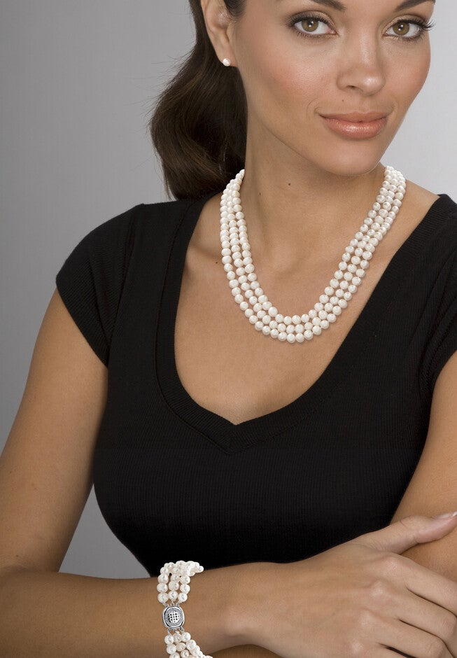 Silver Necklace, Bracelet And Earring Set, Cultured Freshwater Pearl, , alternate image number null