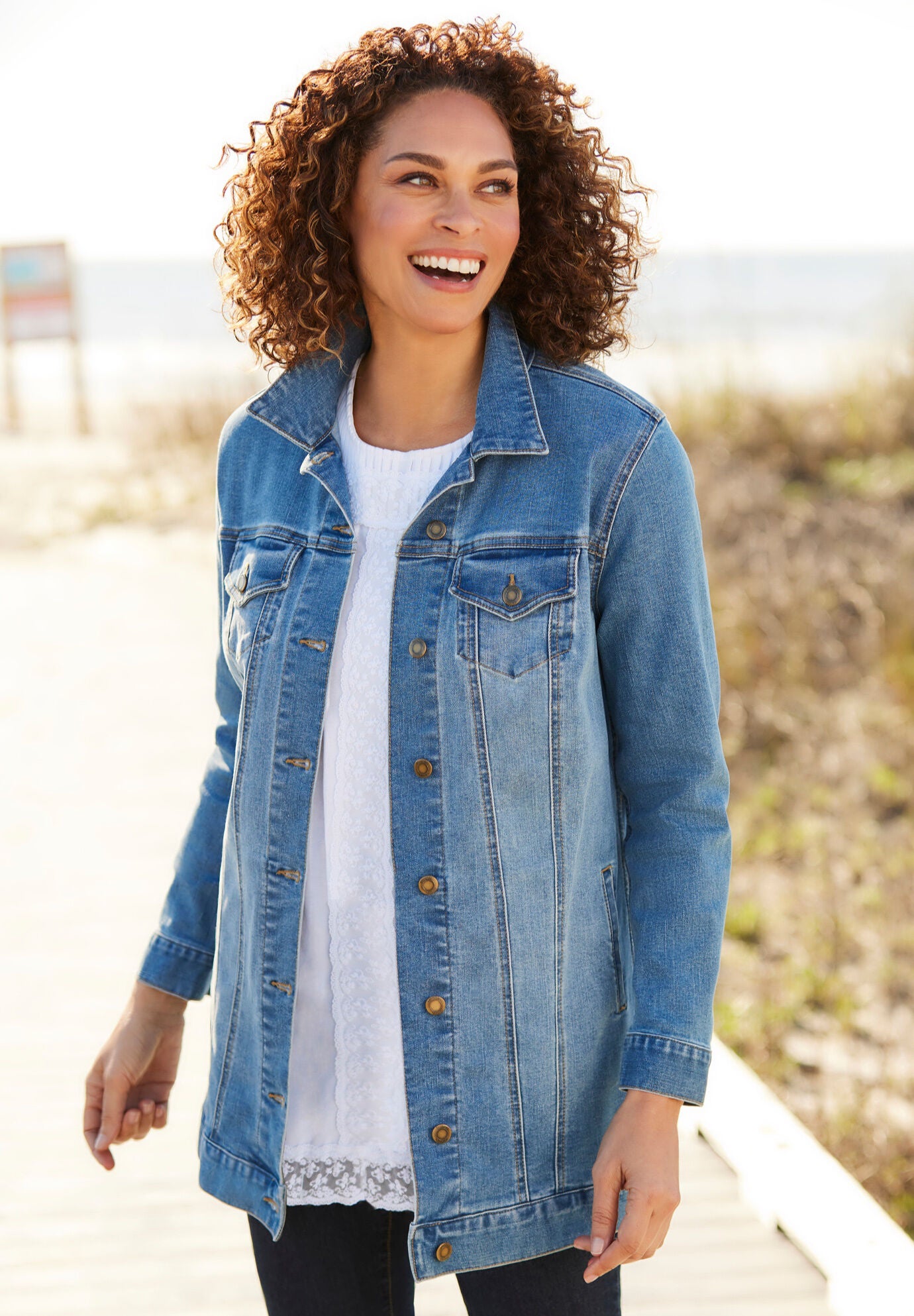 Plus size stretch jean jacket sale