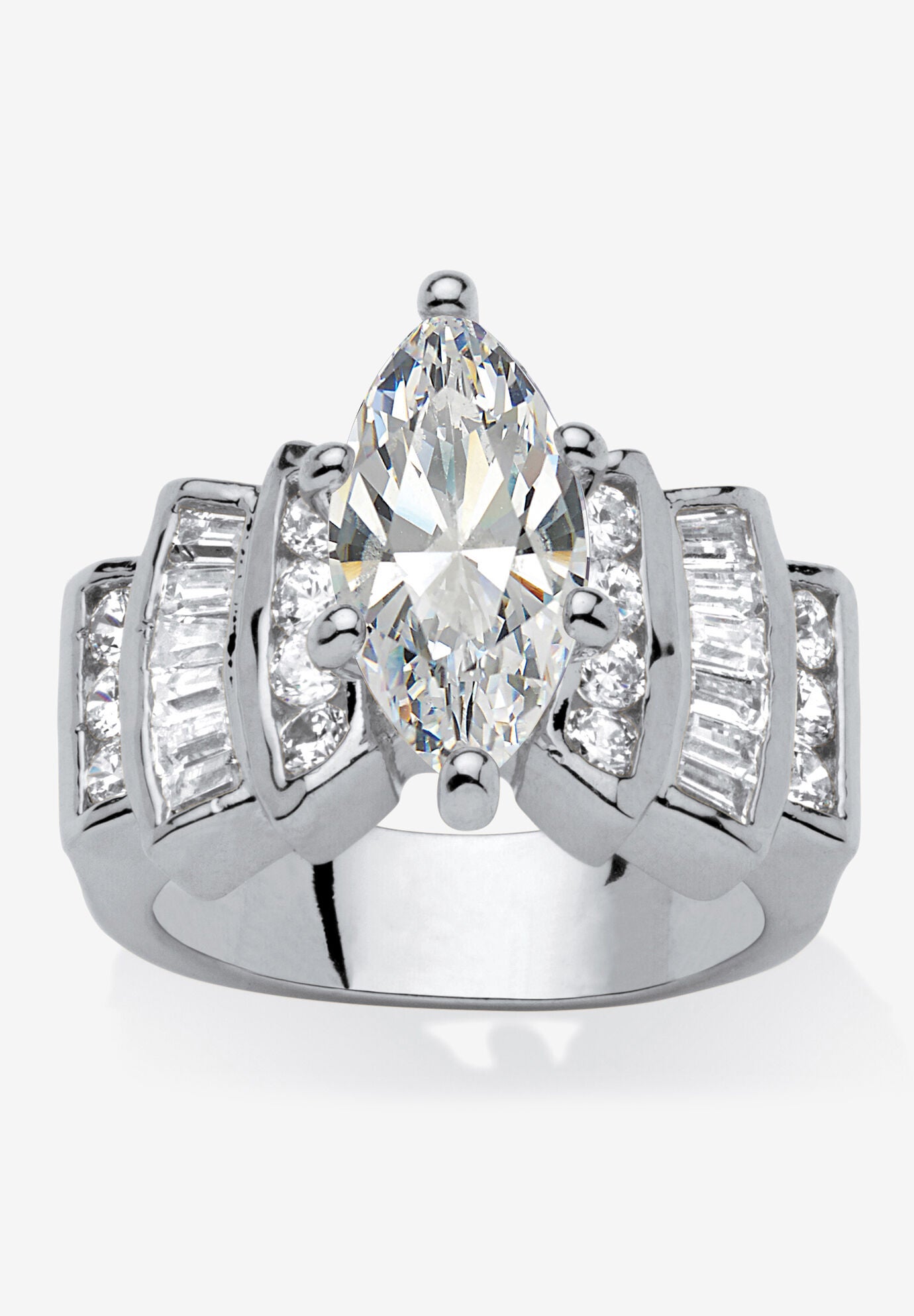 Silver Tone Marquise Cut Engagement Ring Cubic Zirconia, SILVER, hi-res image number 0