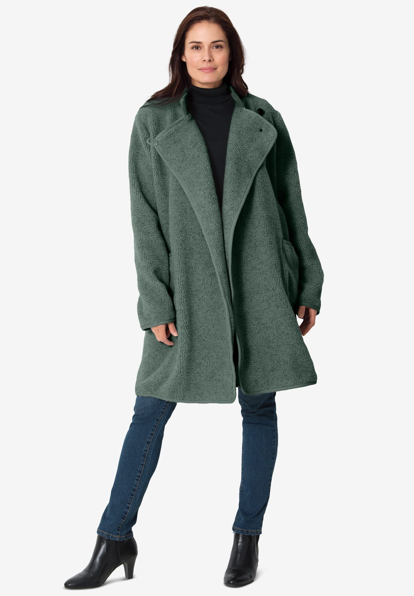 Rib Knit Collar Berber Jacket