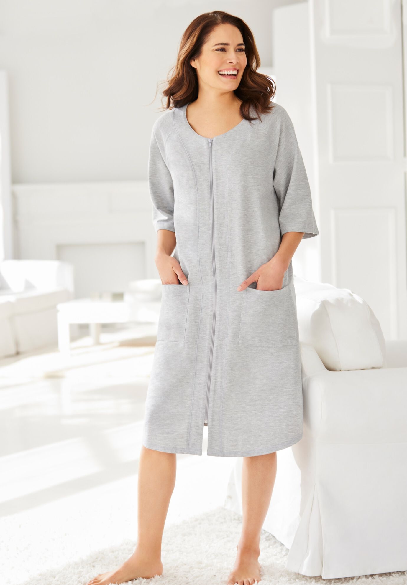 Short French Terry Zip-Front Robe, , alternate image number 6