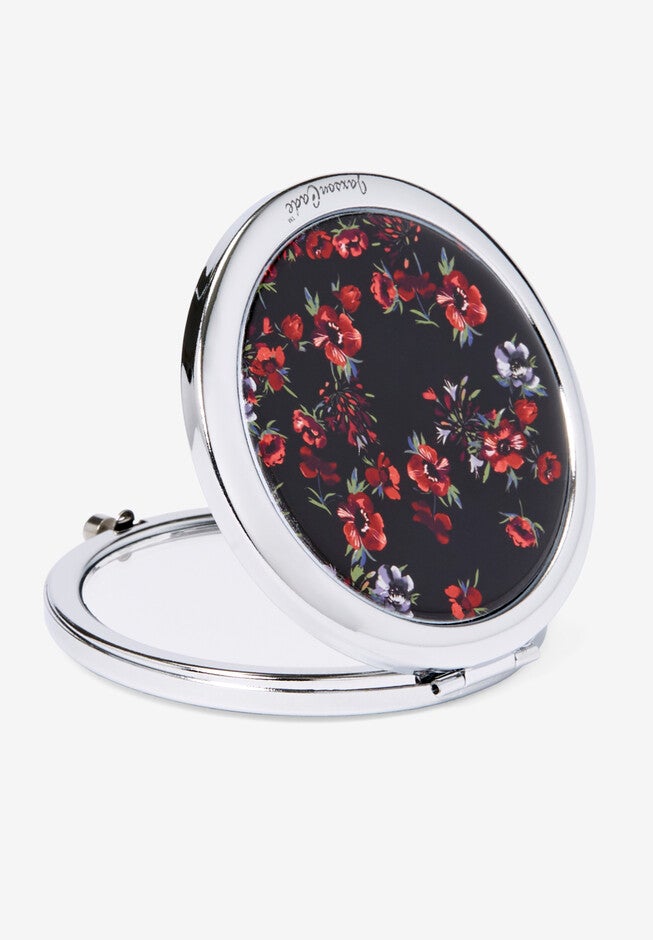 Quilted Bag and Matching Mirror Set, BLACK PAINTERLY FLORAL, alternate image number null