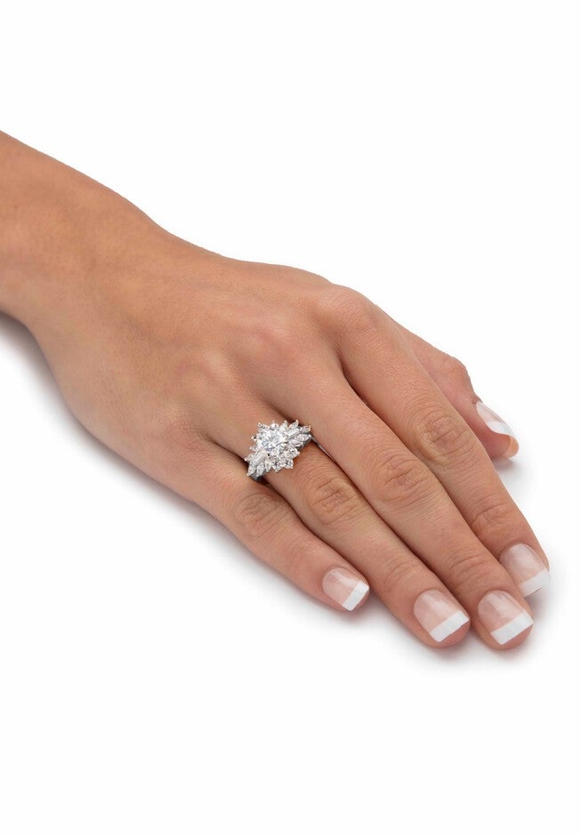 Platinum Plated Round Cluster Ring Cubic Zirconia (3 5/8 cttw TDW), , alternate image number null