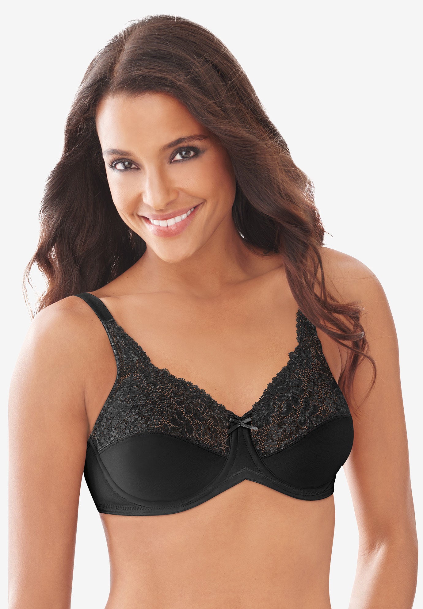 Lilyette Lace-Trim Tailored Minimizer&reg; Bra LY0428, BLACK, hi-res image number 0