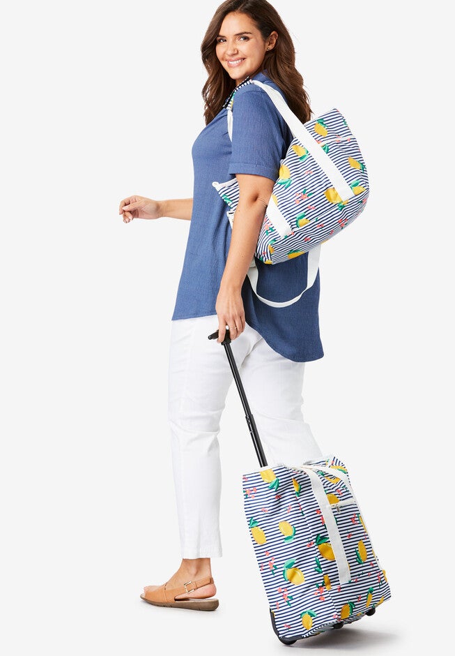 2-Piece Trolley Tote Set, LEMON STRIPE, hi-res image number 0
